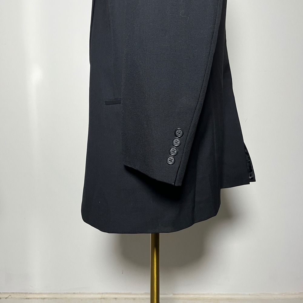 Hart Schaffner & Marx Suit Mens 42R 37W Black Solid Wool 2 Button Blazer Pants - Picture 2 of 8